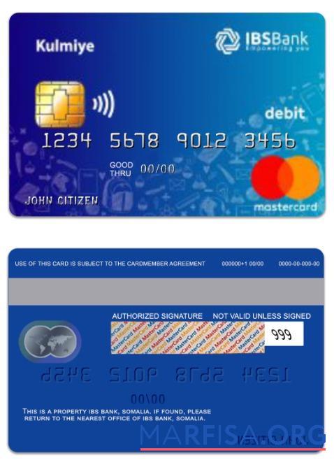 Realistic Somalia IBS Bank Kulmiye debit mastercard real example